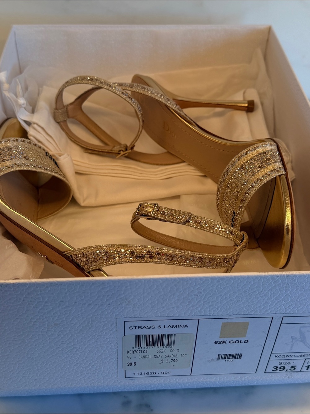 Christian Dior Gold Crystal Embellished Ankle-Strap Sandal. Worn once. - Picture 15 of 16